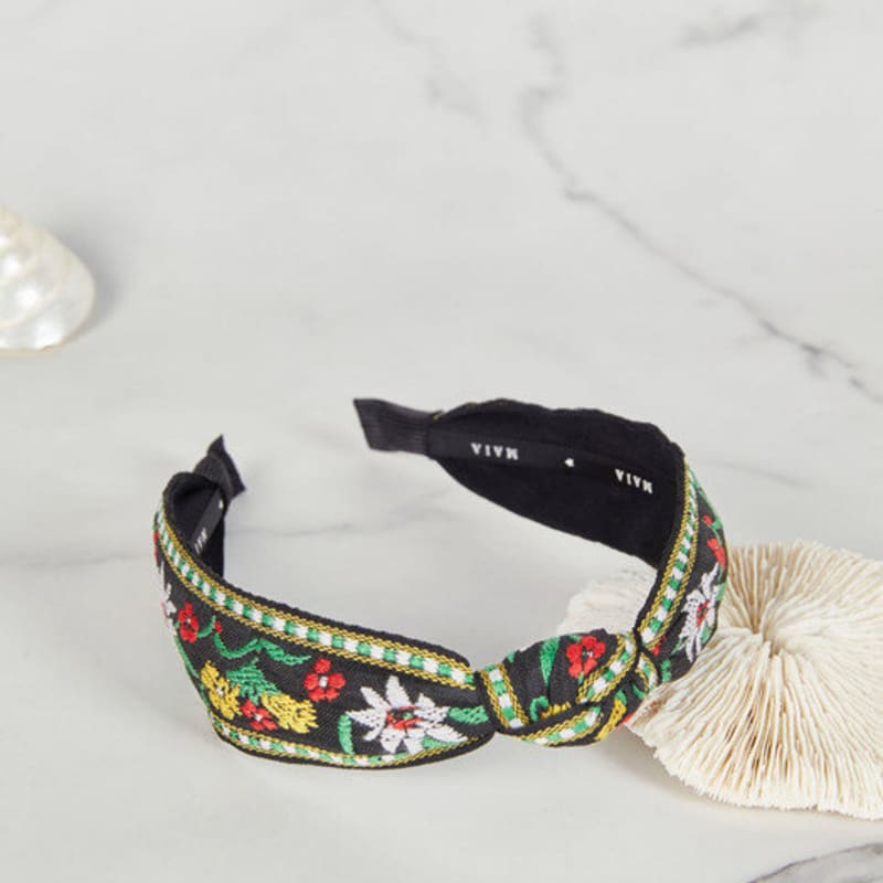 MAIA Green Floral Jacquard Hairband - Knotted Yellow-Green