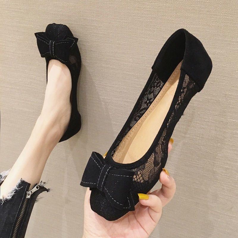 Fashion Mesh Breathable With Bow Woman Flats Summer Square Toe Shoes for Women 2025 Discount 39 Comfortable and Elegant Chic Point Shoe
