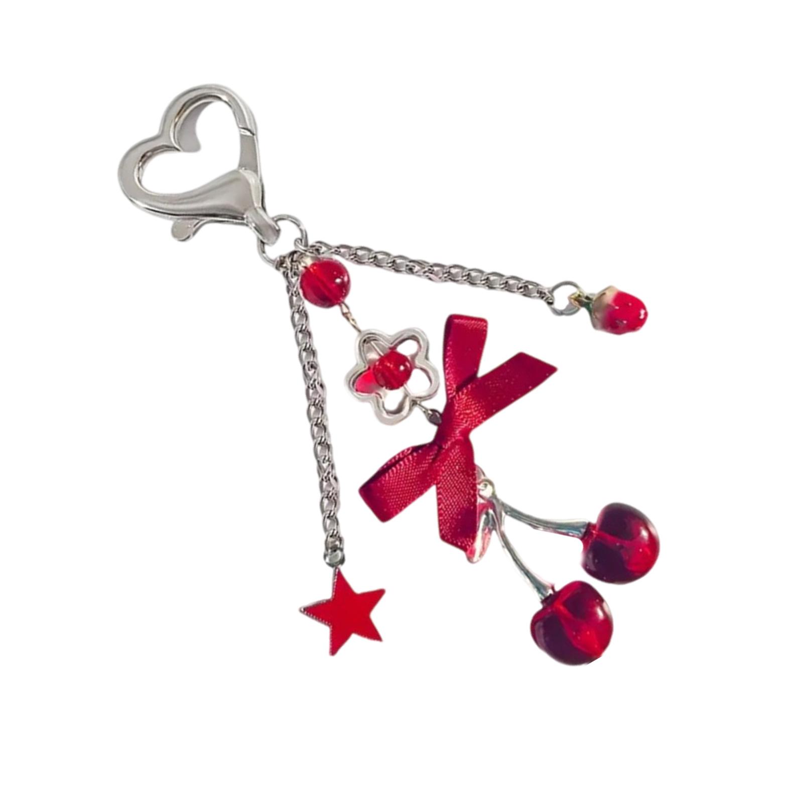 

Lovely Cherry Pendent Bowknot Keychain For Women Creative Decors Keyring Lover for Hangbag Y2K Key Holder Bag Charm красный