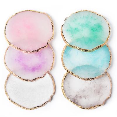 DIY Maniküre Zubehör Werkzeuge Harz Nail art Malerei Gel Palette Goldene Rand Polnischen Achat Mix Rühren Kristall Edelstein Platte 6 farben