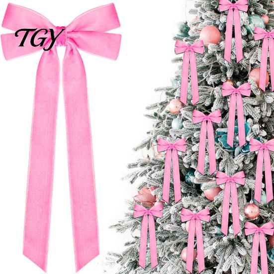 Wedding Room Ribbon Bows Velvet Bow Xmas Pendant, Christmas Tree Flannel Ornament, Elegant Holiday Home Accents Decorative Retro Style Hanging Pendant