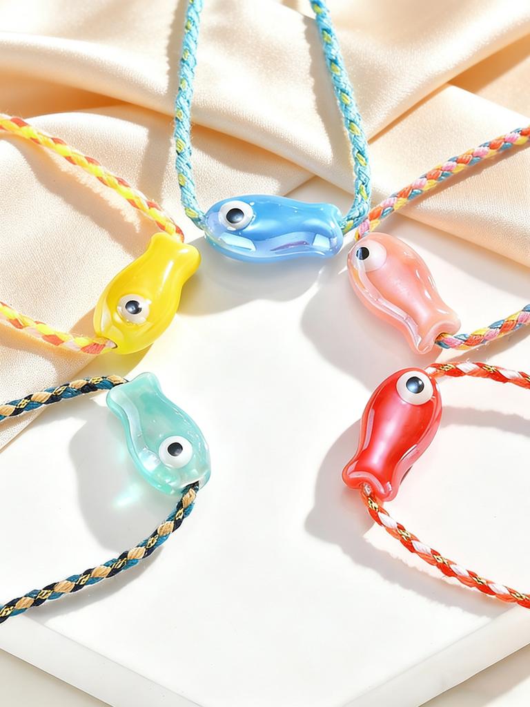 Trendy vícebarevný keramický rybí náramek pro ženy Nastavitelný ručně tkaný provázkový náramek Bobo Šperky Letní plážová párty