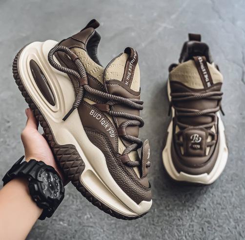 Fashion Spring Luxury Menh Sneakers Men's Thick Bottomed Casual Leather Face Student Sports Shoes Broadcast Trainers Men Running Shoes