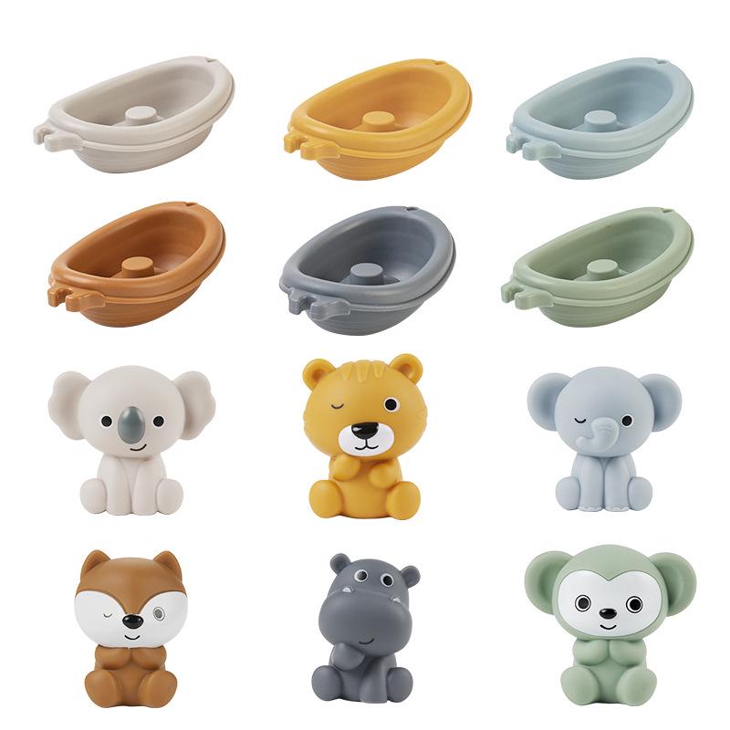 Stackable Floating Boat Bath Toys for Infants & Toddlers – Water Play Animal Finger Puppets