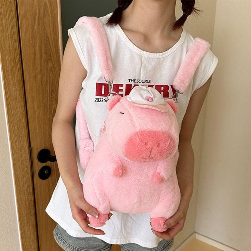 

Пушистый плюшевый рюкзак Capybara из полипропиленового хлопка с рисунком из мультфильма для детей, девочек и мальчиков Pink-Style A