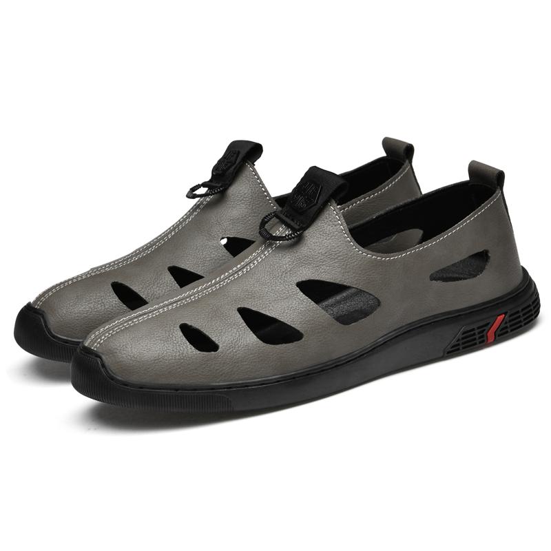 

Классические сандалии мужские из натуральной кожи с выемками повседневная обувь удобная однотонная мужская обувь для отдыха на открытом воздухе удобные мужские мокасины римская обувь 44 серый