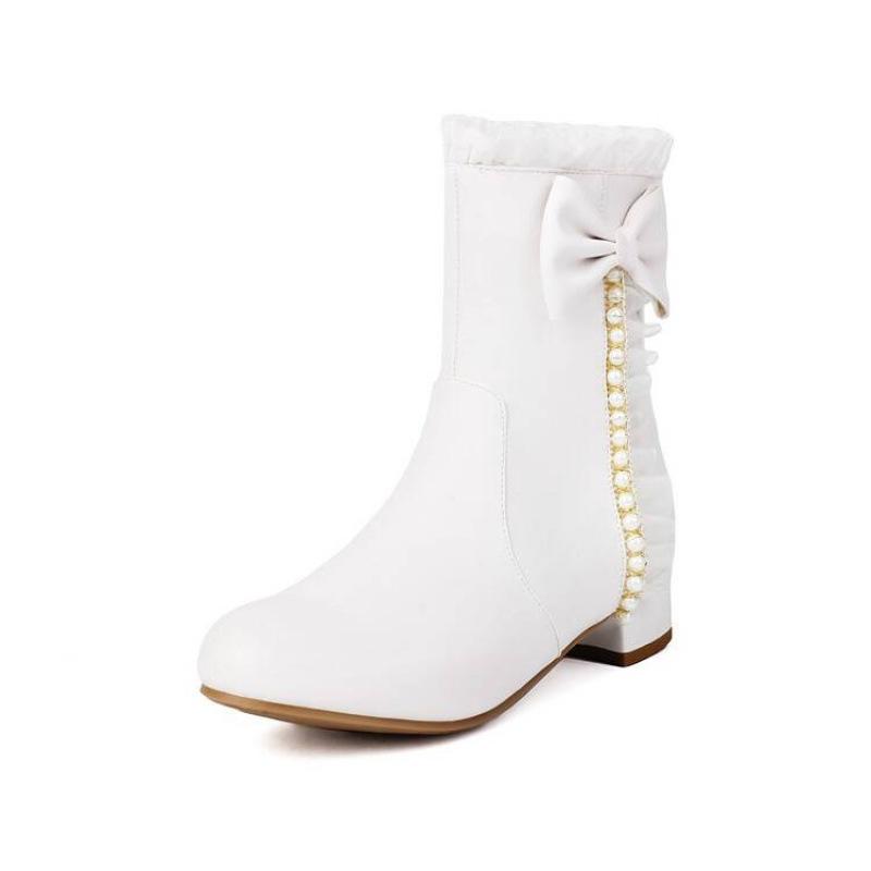 Autumn and winter girls Martin boots pink princess shoes side zipper medium and older children's shoes new Lolita children's low boots women