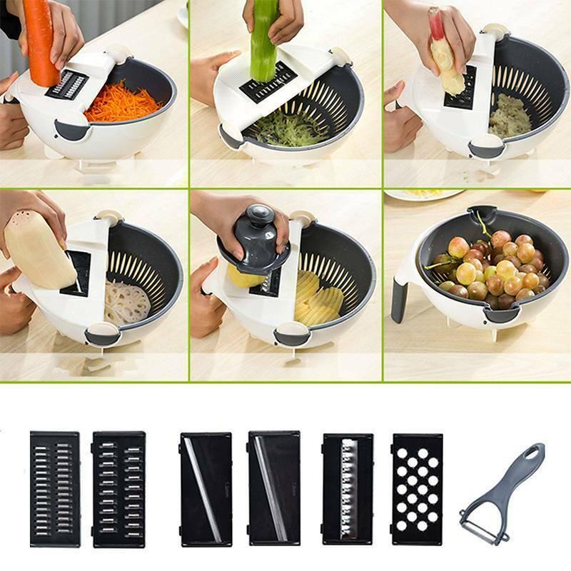 9 In 1 Household Multifunction Rotate The Vegetable Cutter Slicer Creative Kitchen Basket Tools