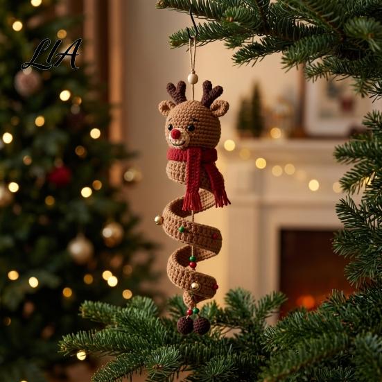 Easy Crochet Pattern Set Christmas Spiral Ornament Kit, DIY 3D Reindeer Hanging with Handmade Decor Yarn And Beads, Seasonal Craft Decoration