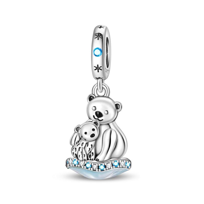Original Charm 925 Pure Silver Rabbit Snowman Bear Whale Pendant Beads fit Women's Necklace DIY Bracelet Exquisite Jewelry Gif