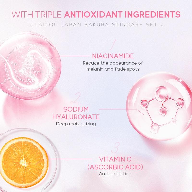 LAIKOU Sakura Serum do mycia twarzy 6 sztuk / zestaw Pudełko do pielęgnacji skóry Rozjaśniony odcień skóry Krem nawilżający Anti-aging