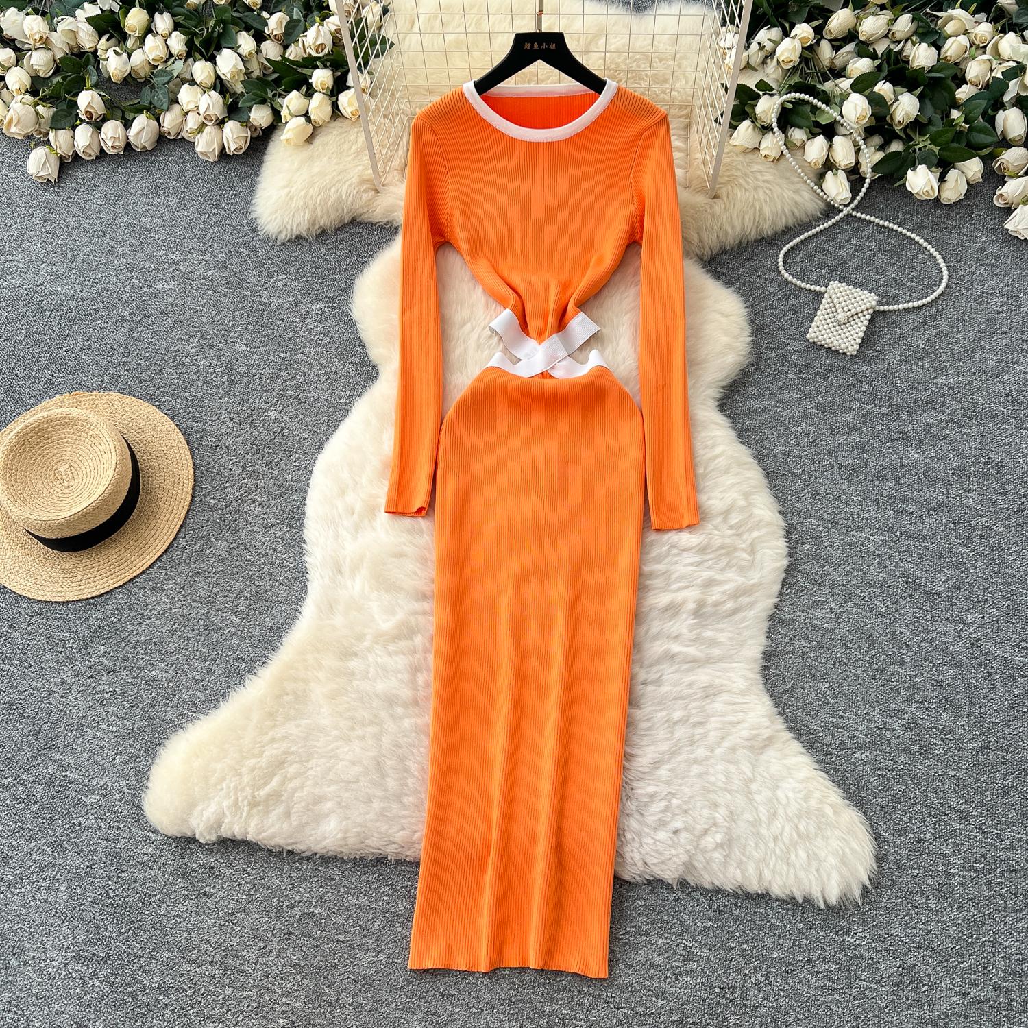 

Сексуальный Шикарный Ажурный Трикотаж Винтажная Корейская Мода Вечерние Платья Женская Одежда Платья для Церемоний One Size оранжевый