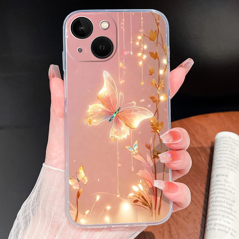 For iPhone 13 Pro Max 13 mini Phone Case Butterfly Patterns Soft Slim Transparent Silicone Cover For iPhone13 Lightweight Funda