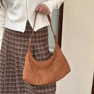Monochromatic Suede Women's Shoulder Bag Versatile Retro Travel Bag Simple and New
