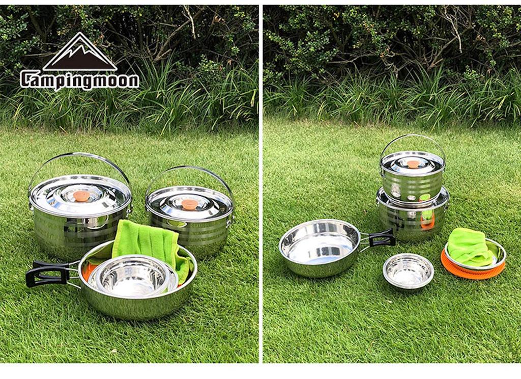 camping moon IH Compatible Stainless Steel Cooker Tableware Stainless Steel Hanging Pot Frying Pan 15 Piece Set MC210