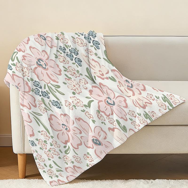 Lightweight Floral Flannel Blanket - Soft Cozy Home Decor, Portable for Sofa, Couch, Car, Ideal for Halloween & Christmas, Perfect for Daily Home Use