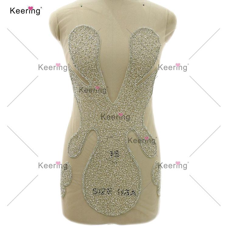 WDP-439  Embroidery Rhinestone Crystal Beads Heavy Fabric Panel Bodice Appliques for Clothes With Rhinestones 65*43cm