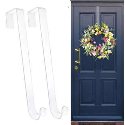 2 Stück Kranzaufhänger für Haustür 15 Zoll PP Transparent Über die Tür Feiertagskranzhalter für Weihnachten Thanksgiving Dekoration