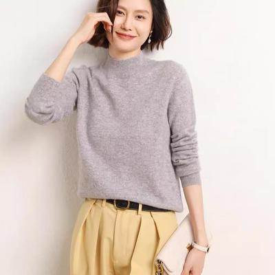 2024 New Women's Korean Style Half-High Collar Long-Sleeve Solid Color Sweater Pullover