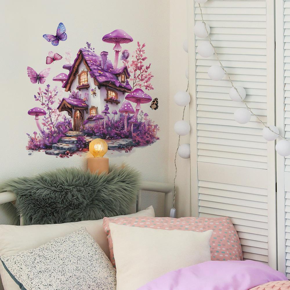 Self Adhesive Dreamy Mushroom Butterfly House Wall Stickers Peel and Stick Removable Waterproof