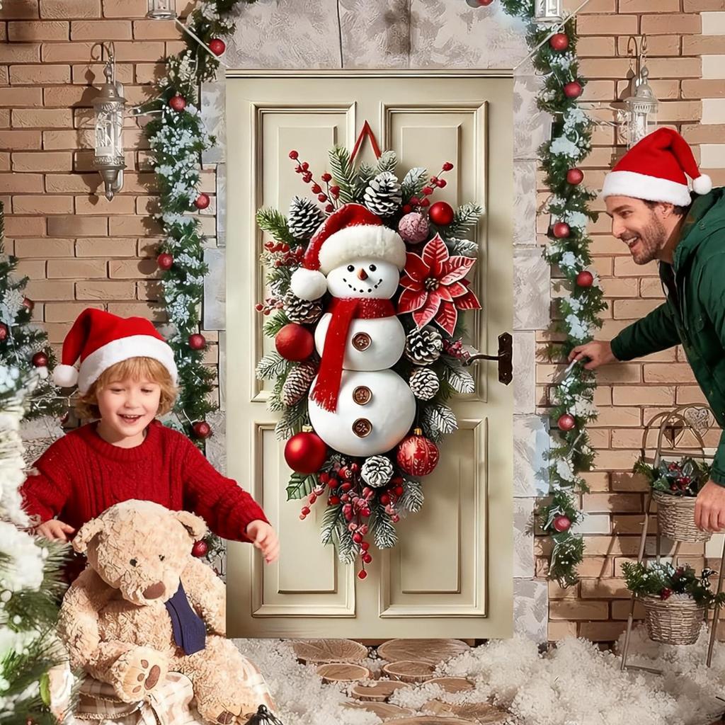 Front Door Christmas Decorations Snowman Cute Home Decor Cute Snowman Door Hanger Sign for Indoor Outdoor Wall Living Room Patio