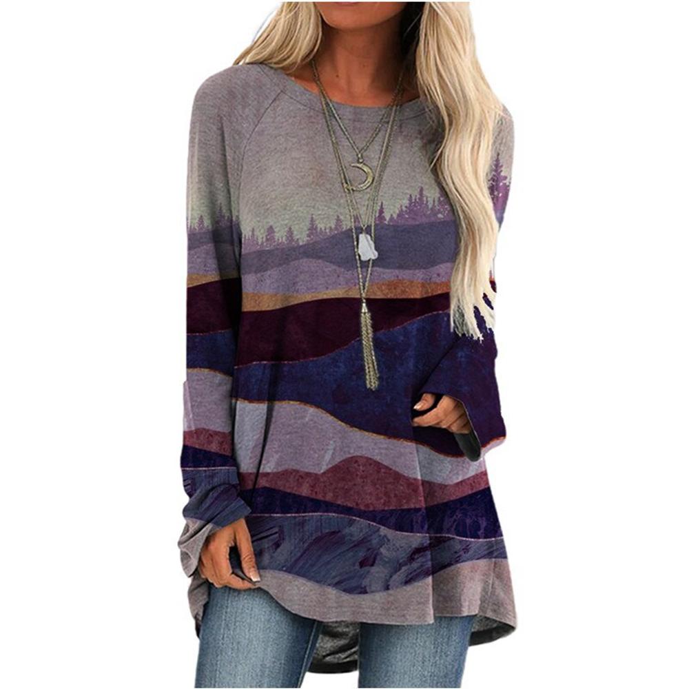 Cartoon Katzen Auf Die Baum Drucken T-shirt Langarm Frauen Tops Plus Größe Casual T-shirts 2XL 3XL Runde Beck Lose shirts Femme