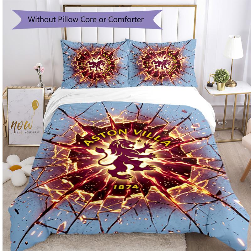 Set Lenzuola Stampato Aston Villa Football 3 Pezzi, Comodo Set Copripiumino per Camera da Letto Amico della Pelle