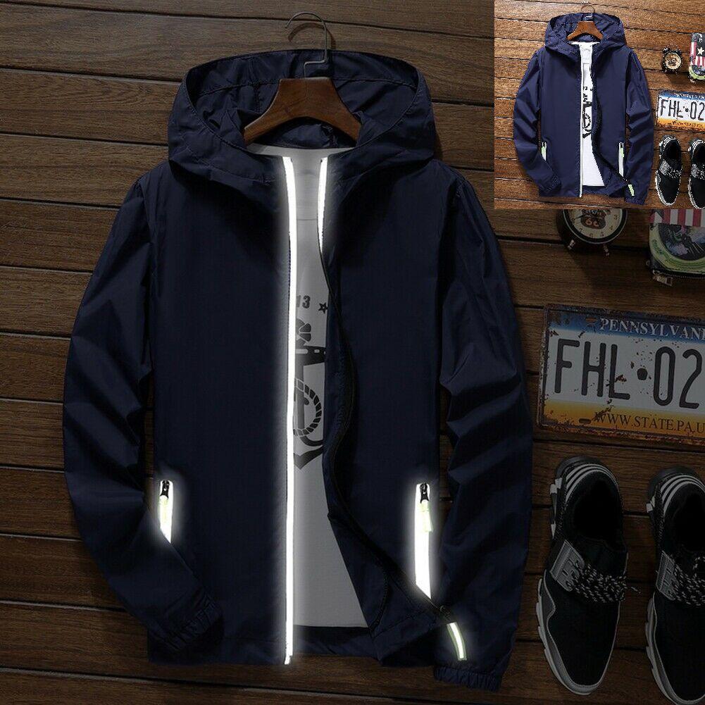 Men's Windbreaker Luminous Zipper Hoodie Jacket Perfect For Outdoor Sports Activities