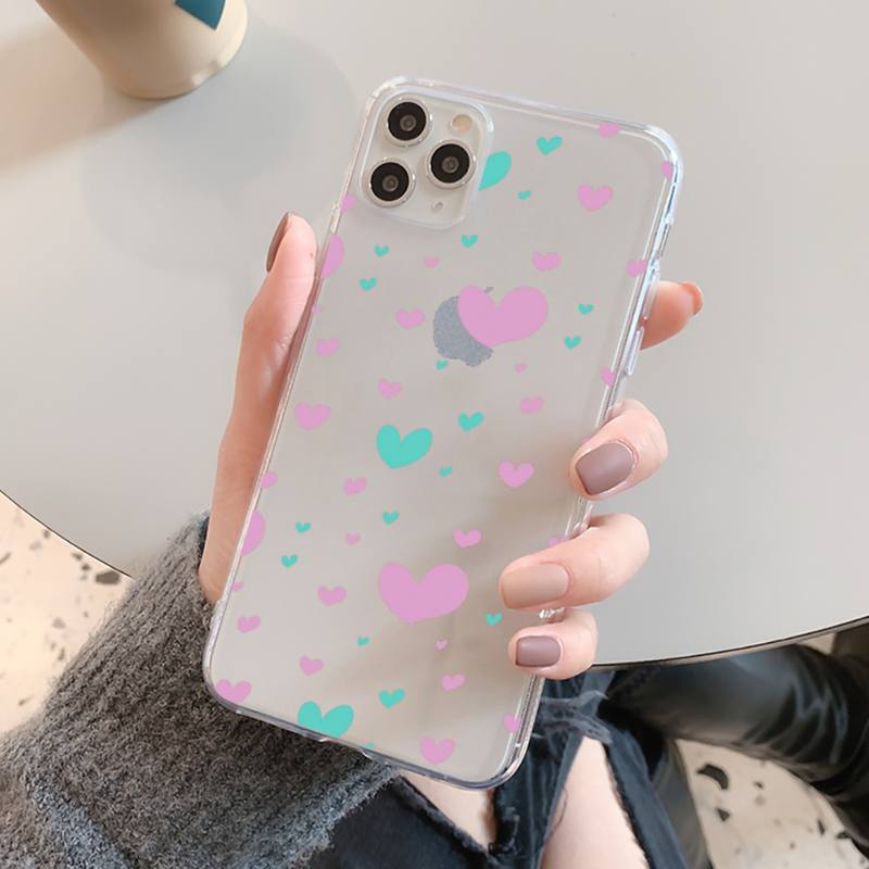 FHNBLJ Love Heart Phone Case For iPhone 14 13 12 11 Pro Max Mini X Xs XR 6 7 8 Plus SE 2020 Transparent Case