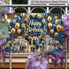 2D Flat, 1pc "Happy Birthday" Blue & Gold Plaque - Luxury Birthday Decor Sign with Balloons & Gifts, Navy Blue & Gold - Aluminium Wall Hanging
