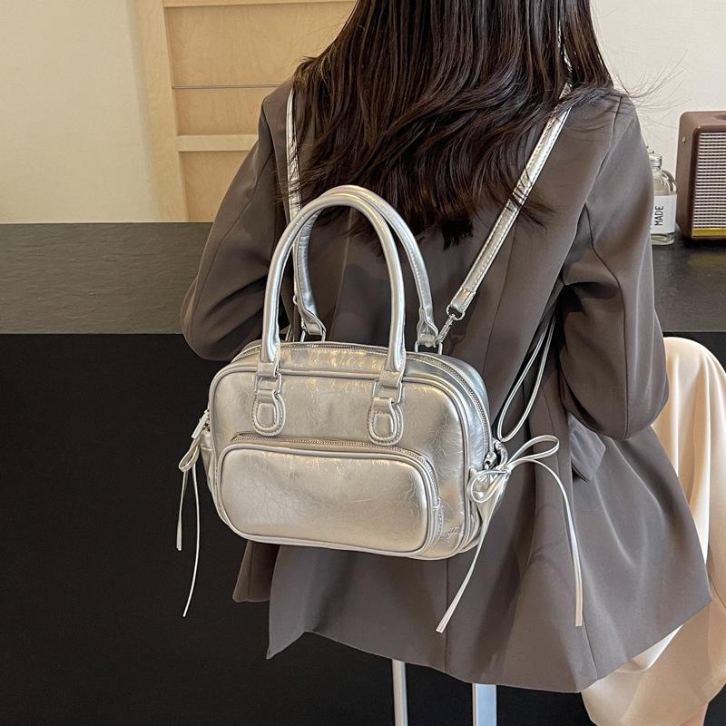 

Niche 2024 Зимняя мода женский повседневный маленький квадратный рюкзак и сумка через плечо 26*12*18 серебряный