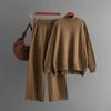 Solid Color Knitted Semi-turtleneck Slit Sweater Set Women's Autumn and Winter New Large Size Casual Knitted Sweater Two-piece Set