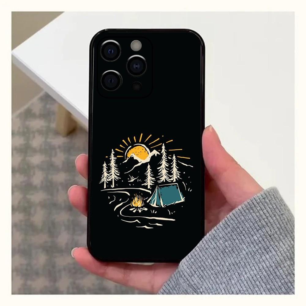 Camping Mountain Outdoor Phone Case For Apple iPhone 15,14,13,12,11,Pro,X,XS,Max,XR,Plus,Mini Soft Black Cover