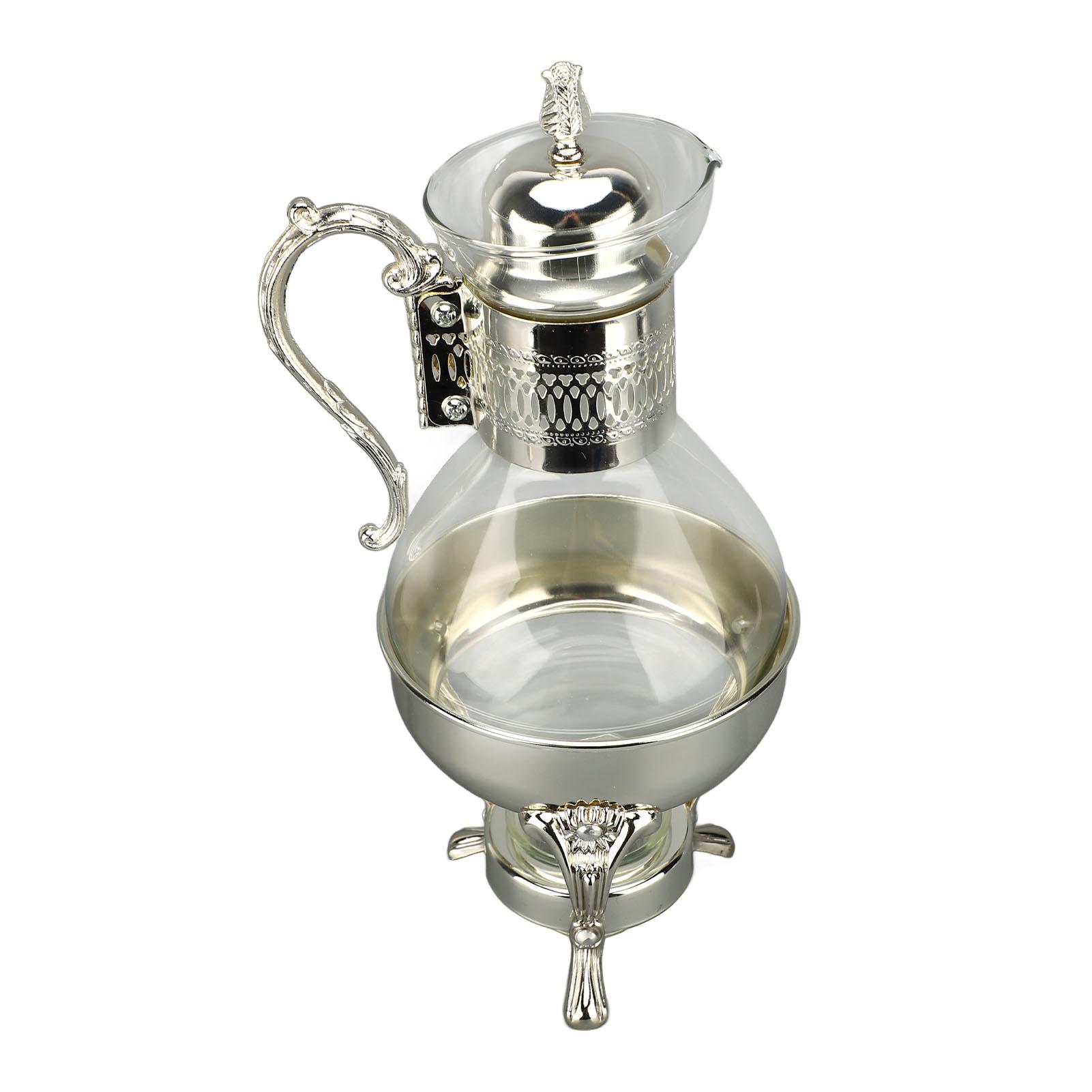 

Стеклянный кофейник, набор, подогреваемый кувшин для воды с крышкой и чашкой, чайник для горячего и холодного чая в винтажном стиле серебряный
