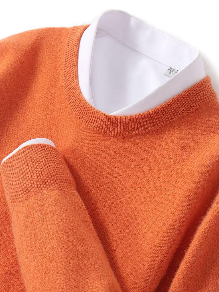 Men's 100% Pure Wool Cashmere Crew Neck Sweater for Autumn and Winter