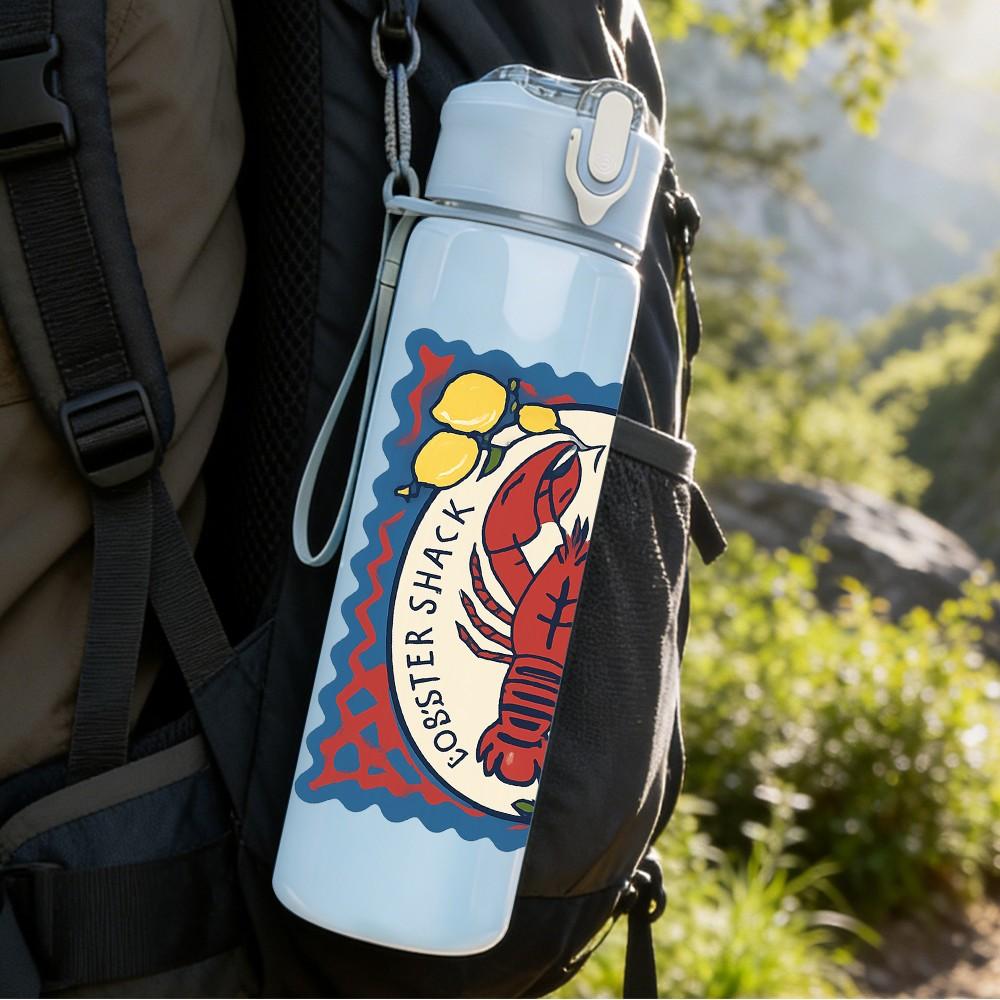 1PC Vintage Lobster Stamp Art 750ml Color Plastic Sports Water Bottle Leakproof Flip Straw Lid Suitable for Sports Office Home Use