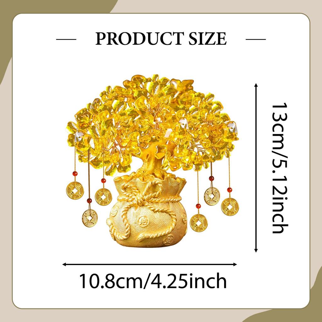 Feng Shui Citrine Money Tree Artificial Bonsai Statue Chinese Decoration for Apartment Living Room Tabletop Decor