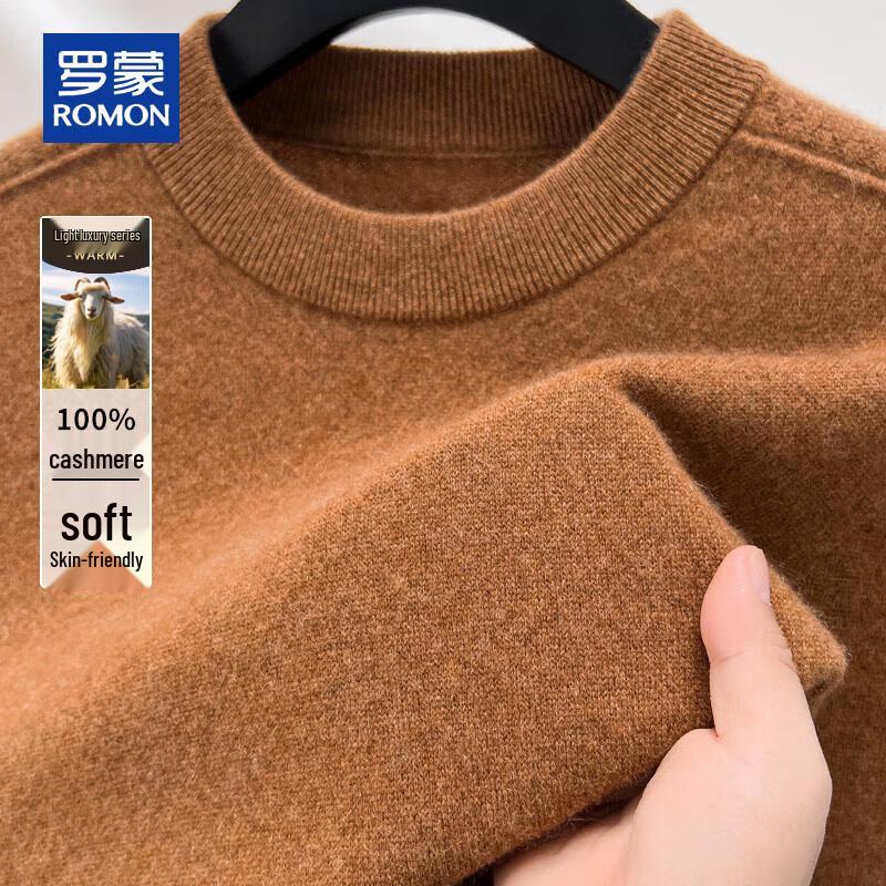 ROMON Men's 100% Pure Cashmere Round Neck Pullover Sweater