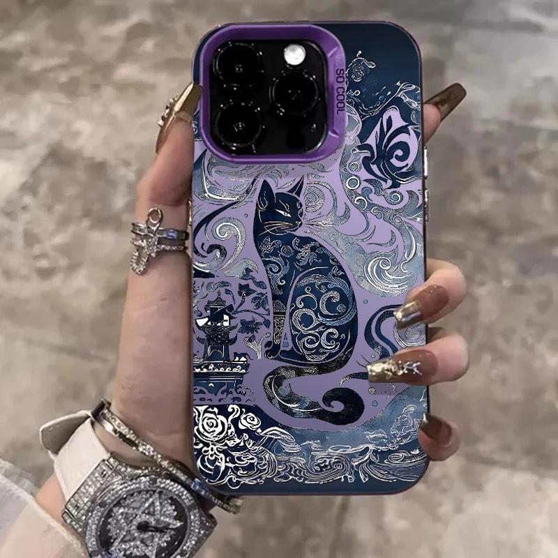 Retro Cat IPhone 16 Pro Phone Case, 15 Laser Case, 14 Apple 12 Drop-Proof, 11Xs Max Hard High-Quality Phone Case