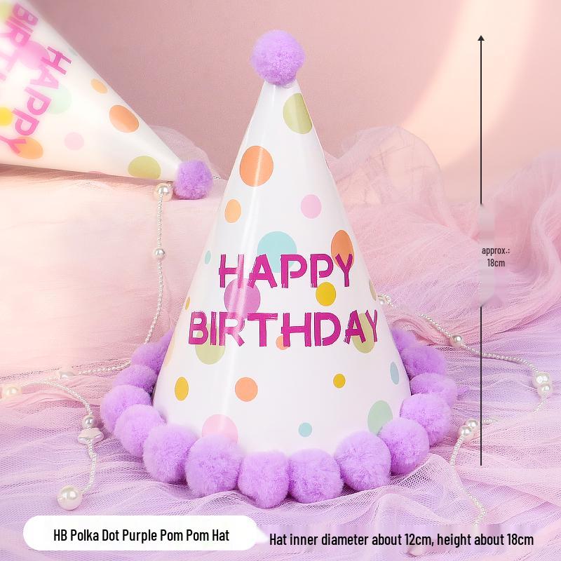 Creative Birthday Cake Pom-Pom Party Hat for Kids & Adults