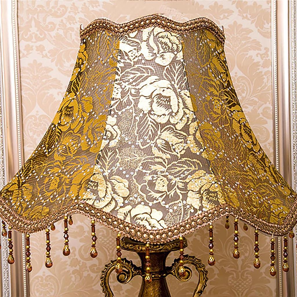 Victorian Style Table Lamp,Antique Fabric Table Lamp,European Nightstand Lamp,Decorative Desk Lamp,Floral Table Light with Fringe & Lace,Bedside