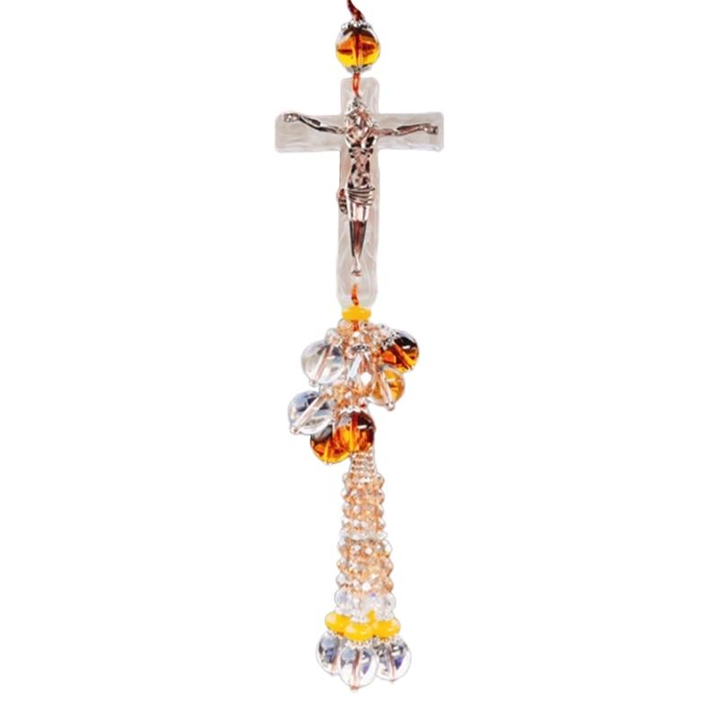Crystal Cross Pendant Decorative Charm Ornament Crafts Household Decoration for Indoor Outdoor Traveling Car Decoration