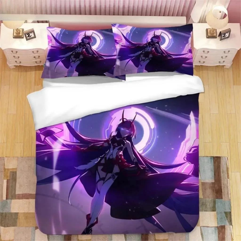 Genshin Impact Raiden Shogun Beding Set Bedrom Soft Modern Bedspreads Comefortable Children Kids Soft Duvet Cover Comfortable Quilt Cover And
