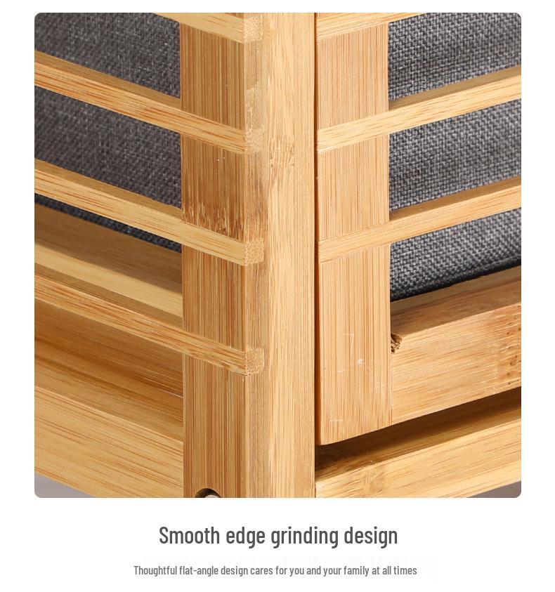 Bamboo Fabric Laundry Basket with Three-Layer Storage Rack and Wall-Mounted Storage Feature