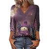 Women's Loose Comfortable Casual Fashion V-Neck Christmas Print 3/4 Sleeve Top