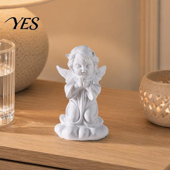 Fine Texture Gypsum Art Resin Cherubs Figurine, White Angel Statue, Garden Praying Cherub Sculpture, Shelf Decor Indoor Outdoor Home Decoration, Cute