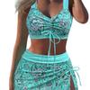 Bikini Due Pezzi Stampa Coulisse Vita Alta Taglie Forti Set Tre Pezzi Elegante