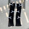 Japanese Ballet Style JK Girl Women Ribbed Knit Leg Warmer Sweet Small Bow Lettuce Hem Boot Cuffs Leg Cover Long Socks