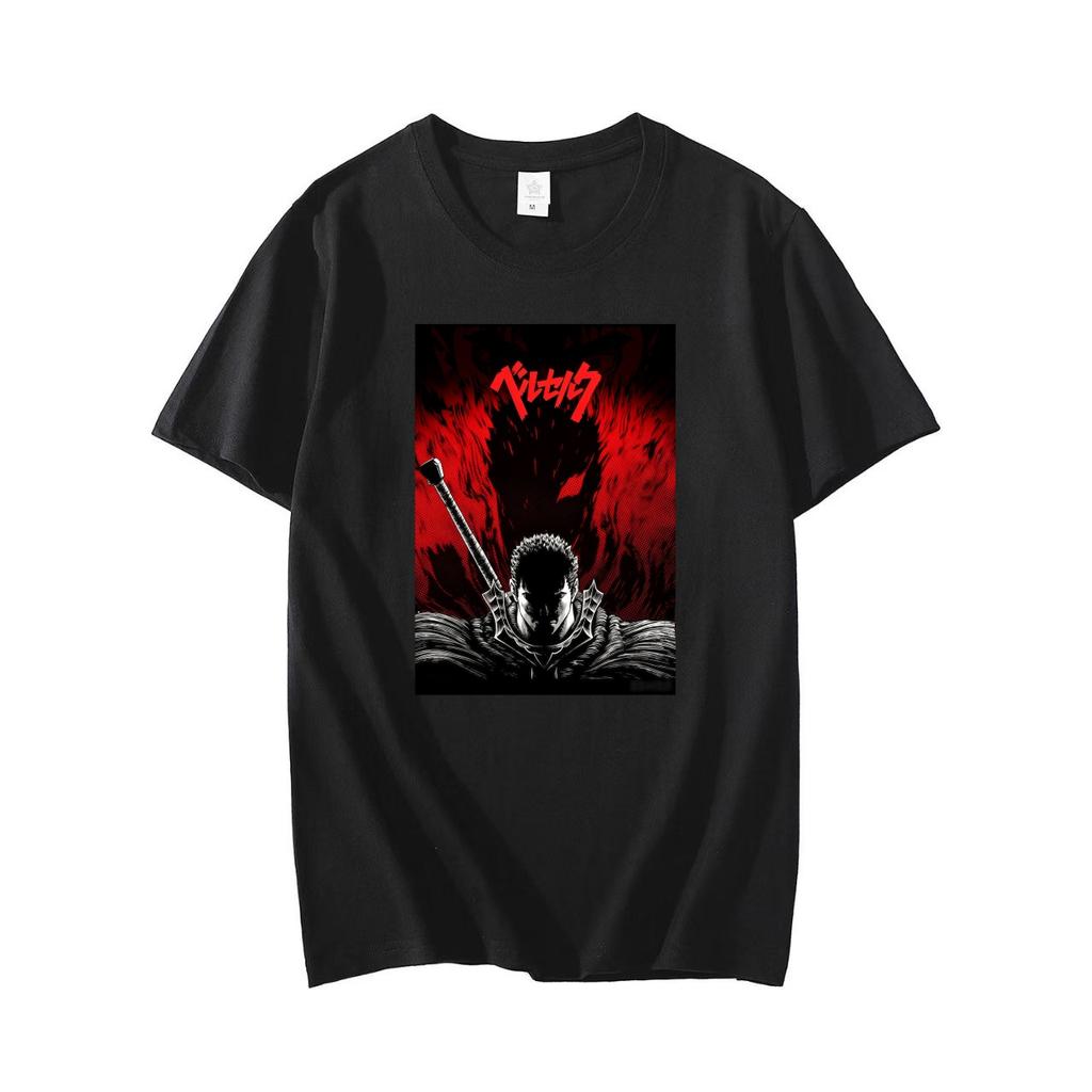 2026 New Arrival Berserk Anime Guts Print Black Cotton Short Sleeve Tshirt Adults Kids Casual Fans Tee Tops