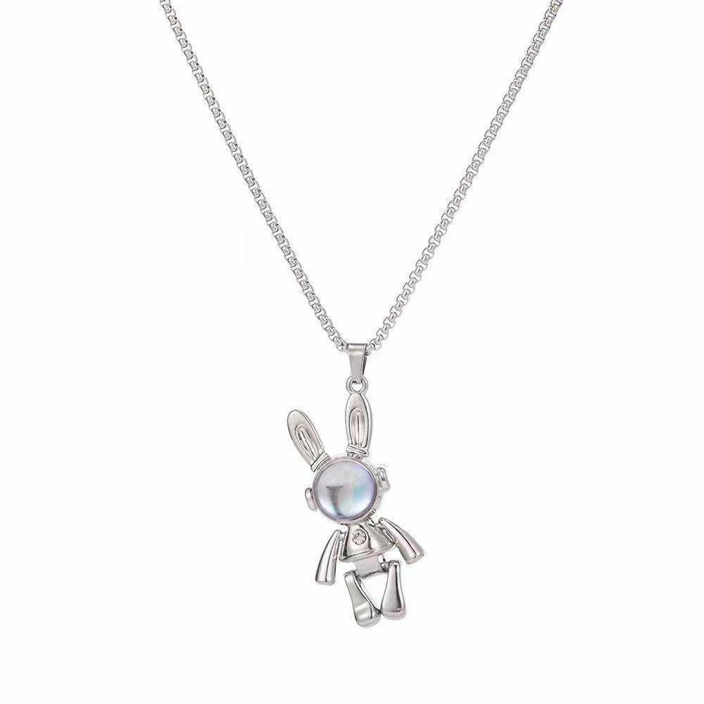 2025 Colorful Movable Mechanical Rabbit Pendant Necklace for Men & Women - Hip Hop Sweater & Hoodie Chain